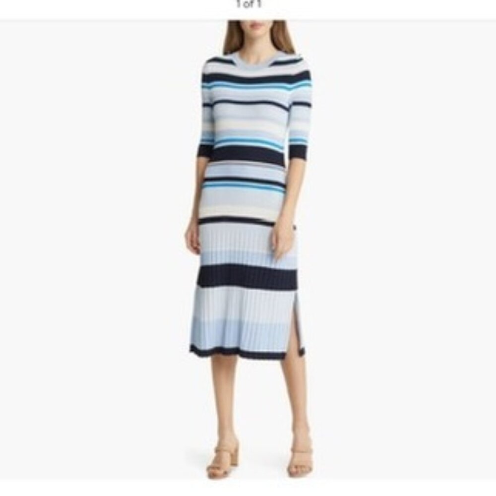 BOSS Fonzipona Stripe Rib Sweater Dress - Medium - Brilliant Blue Fantasy